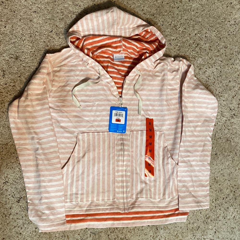 Columbia Girls Orange White Stripe Zip Hoodie Medium Brand New With Tags